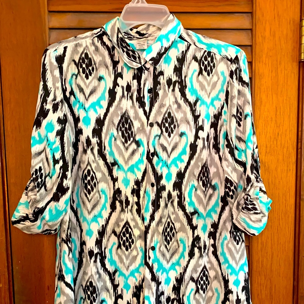 Teal and black long blouse-worn once